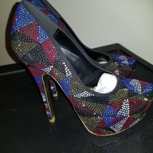 Multi colored rhinestone heels